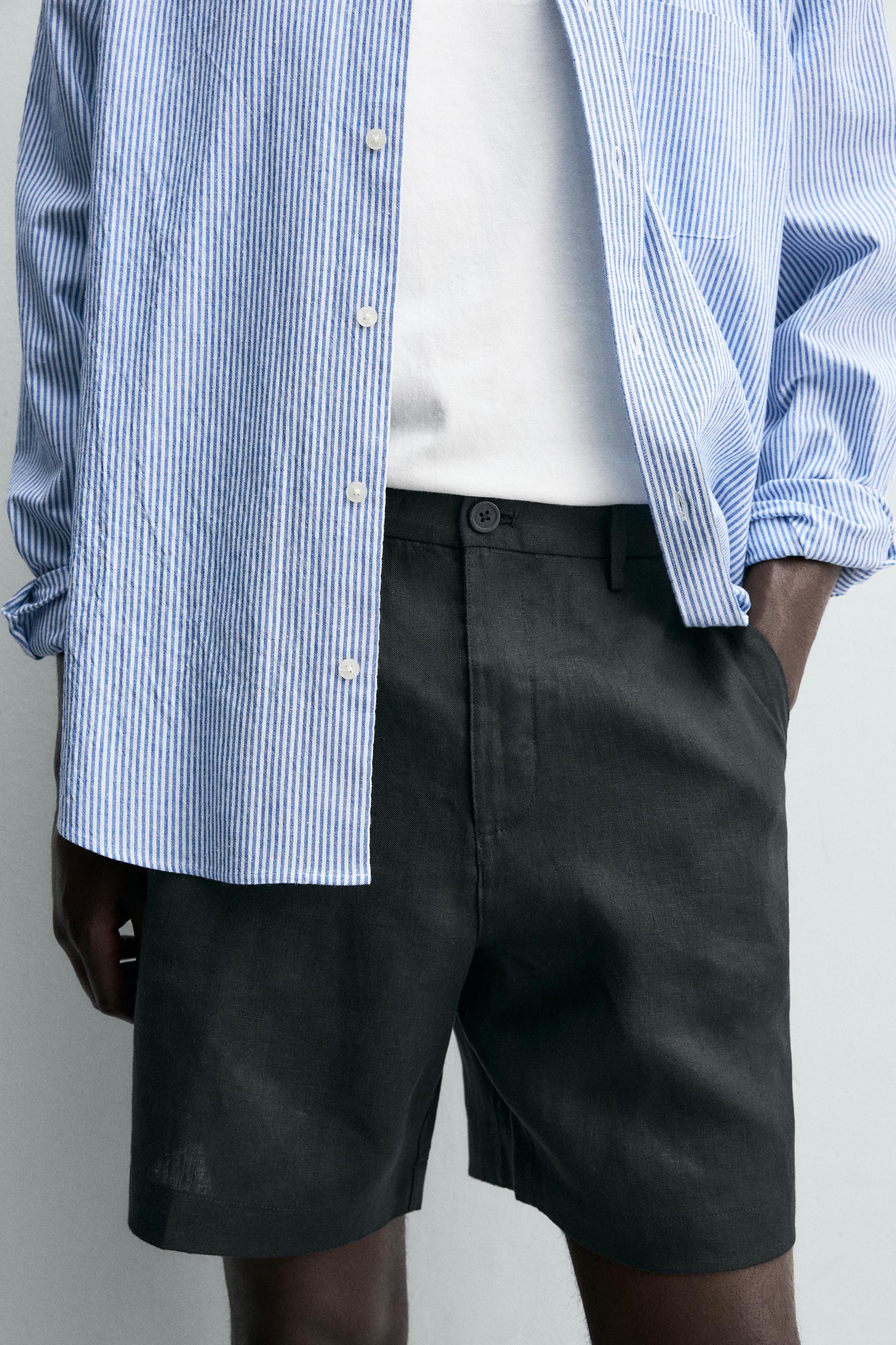 REGULAR FIT 100% LINEN SHORTS